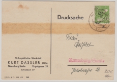 SBZ- Handstempel, 1948, Bez. 20, Naumburg, Mi.- Nr.: 169 IV, als EF auf Orts- Postkarte innerhalb von Naumburg, geprüft