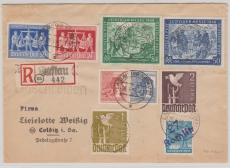 SBZ- Handstempel, 1948, Bez. 27, Rochlitz (violet!), Mi.- Nr.: 173 V, u.a., als MiF auf E.- Fernbrief von Lastau nach Colditz