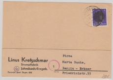 SBZ, 1945, Sächsische Schwärzungen, OPD Chemnitz, Mi.- Nr.: AP 785 I als EF Fernpostkarte von Jahnsbach nach Berlin