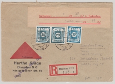 SBZ, Ost- Sachsen, 1945, Mi.- Nr.: 48 A (2x) + 49 A, in MiF auf NN- Einschreiben- Fernbrief von Dresden nach Rothenburg