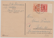 Lokalausgaben, D.- OST, 1946, Cottbus, Mi.- Nr. 3, u.a. in MiF auf Fernpostkarte von Cottbus nach Berlin