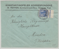 DAP, Türkei, 1913, Mi.- Nr.: 38 als EF auf Brief von Constantinopel nach Minden