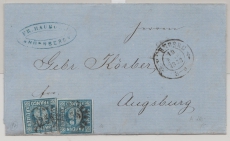 Bayern, 1863, Mi.- Nr.: 10, (2x), als MeF auf Fernbrief von Nürnberg nach Augsburg