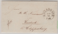 Preußen, 1864, Barfrankierter Brief von Mönchen- Gladbach (Vorphila- Stempel)  nach Emsteck, rs. mit Bahnpost