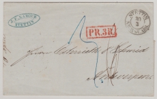 Preußen, 1855, Auslandsbrief von Stettin nach Antwerpen (Belgien), vs. mit Tax + Transitvermerk
