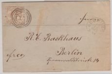 T + T, 1865, Mi.- Nr.: 34 als EF auf Fernbrief von Coburg nach Berlin