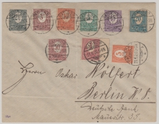 Oberschlesien, 1920, Mi.- Nr.: 1- 9 in MiF auf kpl.- Satzbrief, von Ratibor nach Berlin