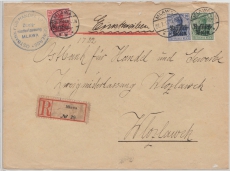DP in Polen, 1917, Mi.- Nrn.: 2, 4 + 10 in MiF auf Einschreiben- Fernbrief von Mlawa nach Wloclawek