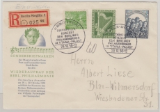 Berlin, 1950, Mi.- Nrn.: 72 + 73 (u.a.) in MiF auf Ortseinschreiben- FDC (für 72- 73) innerhalb von Berlin