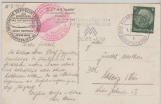 DR 516, als EF zur Erinnerungspostkarte (mit Zeppelinfoto, rs.) zum Besuch der Zeppelin Reederei in FF/M.