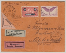 Schweiz, 1928, Mi.- Nrn.: 183 + 191 in MiF auf NN- Luftpost- Eilbotenbrief von wolfhalden nach Neftenbach