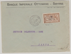 Franz. Post in der Türkei, 1905,  2 Piaster- Überdruck- Marke als EF auf Fernbrief von Smirna nach Jaffa