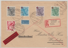 FRZ / Baden, 1949, Mi.- Nr.: 42A - 45A u.a. als MiF auf Einschreiben- Eilboten- Fernbrief von Freiburg nach Wiesbaden