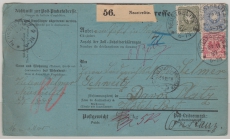 DR, 1889, Mi.- Nr.: 42, 44 + 47 (!!!) in MiF auf Auslandspaketkarte, für 1 Paket von Neustrelitz nach Davos (CH)