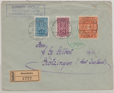 Österreich, 1922, 620 Kronen MiF vs. + rs. auf Auslandseinschreiben von Dornbirn nach Grötzingen, mit Dt. Zensur!