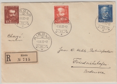 Schweiz, 1932,  Mi.- Nrn.: 259- 61, kpl. Satz in MiF (vom Nach- Ersttag), auf auslands- Einschreiben von Airolo nach Friedrichshafen