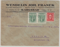 Tschechoslovakei, 1929, 2 Koruna MiF auf Auslandsbrief von Karlsbad nach Berlin