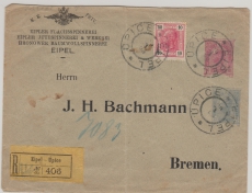 Österreich, 1905, 35 Heller- Privat- GS- Umschlag + 10 H. Zusatzfr., als Auslandseinschreiben, von Eipel nach Bremen