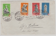 Schweiz, 1940, Mi.- Nrn.: 364- 67 als Satz- MiF, als Auslandsbrief von Pfäffikon nach ... (bei Neu Ulm, D.), rs. Zensur