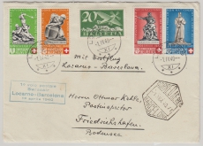 Schweiz, 1940, Mi.- Nrn.: 364- 67 u.a. als Satz- MiF auf Erstflug- Luftpost- Auslandsbrief von Locarno nach Friedrichshafen