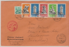 Schweiz, 1940, Mi.- Nrn.: 364- 67 u.a. als Satz- MiF auf Luftpost- Inlandsbrief von Samaden nach Winterthur