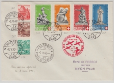 Schweiz, 1940, Mi.- Nrn.: 364- 67 u.a. als Satz- MiF auf Luftpost- Inlandsbrief von Neuchatel nach Nyon