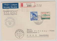 Schweiz, 1941, Mi.- Nr.: 395 u.a. als MiF auf Luftpost- Einschreiben- Inlandsbrief von Buochs nach Chur