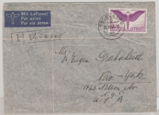 Schweiz, 1940, Mi.- Nr.: 191 als EF auf Luftpost- Auslandsbrief von Engelberg nach New York (USA)