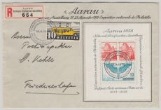 Schweiz, 1938, Mi.- Nr.: Bl. 4 u.a., als MiF auf Auslandseinschreiben von Aarau nach Friedrichshafen (D)