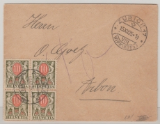 Schweiz, 1925, Mi.- Nr.: Portomarke 42 (4x) als MeF auf Fernbrief von Zürich nach Arbon, ungewöhnliche Frankatur, selten!