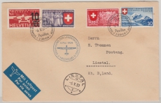 Schweiz, 1939, Mi.- Nr.: 337 u.a. in MiF auf Flugpostbrief von Zürich nach Liestal, vs. mit Ankunftstempel