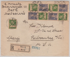 Schweiz, 1925, Mi.- Nr.: K 24 / 25 (je2x) u.a. in MiF auf Auslands- Einschreiben von Bern nach Milwaukee (USA)