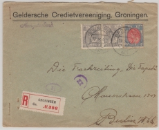 Niederlande, 1921, 35 Ct. MiF. auf Auslandseinschreiben von Groningen nach Berlin, vs. mit Dt. Zensur