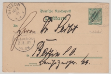 DSWA, 1901, 5 RPfg.- Überdruck- GS (Mi.- Nr.: 5), als Fernpostkarte gelaufen von Karibib via Gibeon nach Berlin