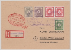 SBZ- OST- Sachsen, 1946, Mi.- Nrn.: 52 (Privatzähnung) u.a., + Teilbarfr., auf E.- Postkarte von Neugersdorf nach Berlin