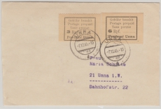 Unna, 1945, Mi.- Nr.: 1 + 2, auf Ortsbrief, innerhalb von Unna