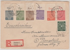 SBZ, Provinz Sachsen, 1946, Mi.- Nrn.: 66- 71 (je vom OR!), u.a. in MIF auf E.- Fernbrief von Dessau nach Prenzlau