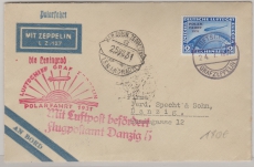 DR 457 (2 Mk. Polarfahrt) als EF auf Brief zur Polarfahrt 1931, Abwurf Leningrad, von da nach Danzig