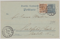 DR, Germania- Reichpost, 1900, 2 RPfg.- GS + Mi.- Nr.: 45 als Zusatz, als Fernpostkarte von Jena nach Saalfeld