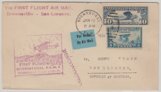 USA, 1930, 15 Ct. MiF auf Auslands- Erstflugbrief von Brownsville nach San Lorenzo (Honduras)