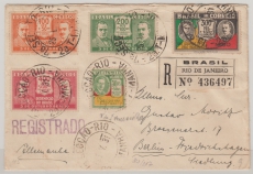 Brasilien, 1931, 1050 Rs. MiF auf Auslandseinschreiben Rio de Janeiro nach Berlin, dekorativ!