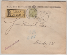 Österreich, 1893, 20 Kr. EF auf Auslands- Einschreiben, von Wien nach Müster i.W. (D.)