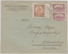 Ungarn, 1921, 4500 Korona MiF auf Auslandsbrief von Simontornia nach Oranienburg (D)