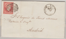 Spanien, 1857, 4 Cuartos, als EF auf Fernbrief von Vigo nach Madrid