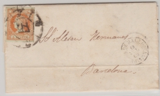 Spanien, 1860, 4 Cuartos, als EF auf Fernbrief von Palma De Mallorca (!) nach Barcelona