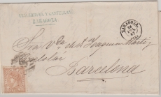 Spanien, 1867, 50 Mils de Esc, als EF auf Fernbrief von Zaragosa nach Barcelona