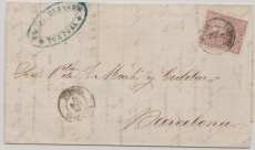 Spanien, 1869, 50 Mils. de Esc., als EF auf Fernbrief von Tortosa nach Barcelona