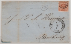 Dänemark (in D.), 1868 (?), Mi.- Nr.: 7 als EF auf Fernbrief von Kiel nach Flensburg