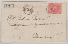 Spanien, 1864, 4 Cuartos als EF auf Fernbrief von Taragona nach Barzelona