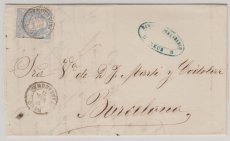 Spanien, 1871, 50 Mil. de Esc. als EF auf Fernbrief von Reus nach Barcelona